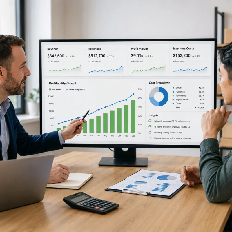 Accounting services for Amazon sellers helping review sales, inventory, expenses, and profitability
