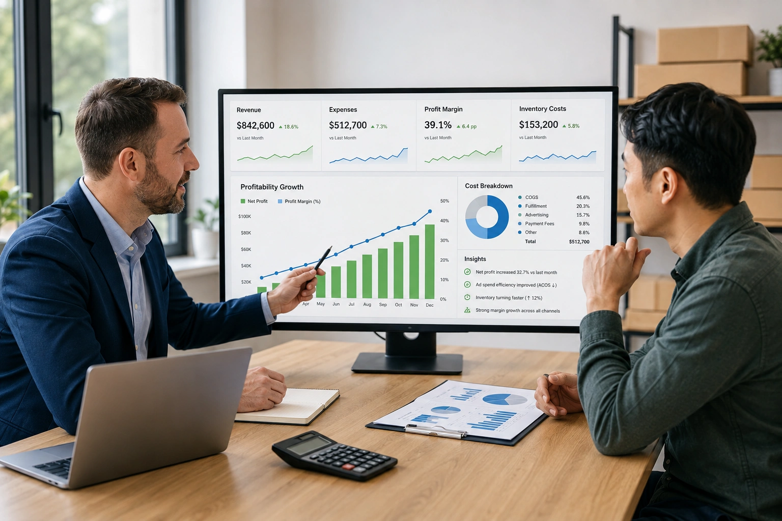 Accounting services for Amazon sellers helping review sales, inventory, expenses, and profitability