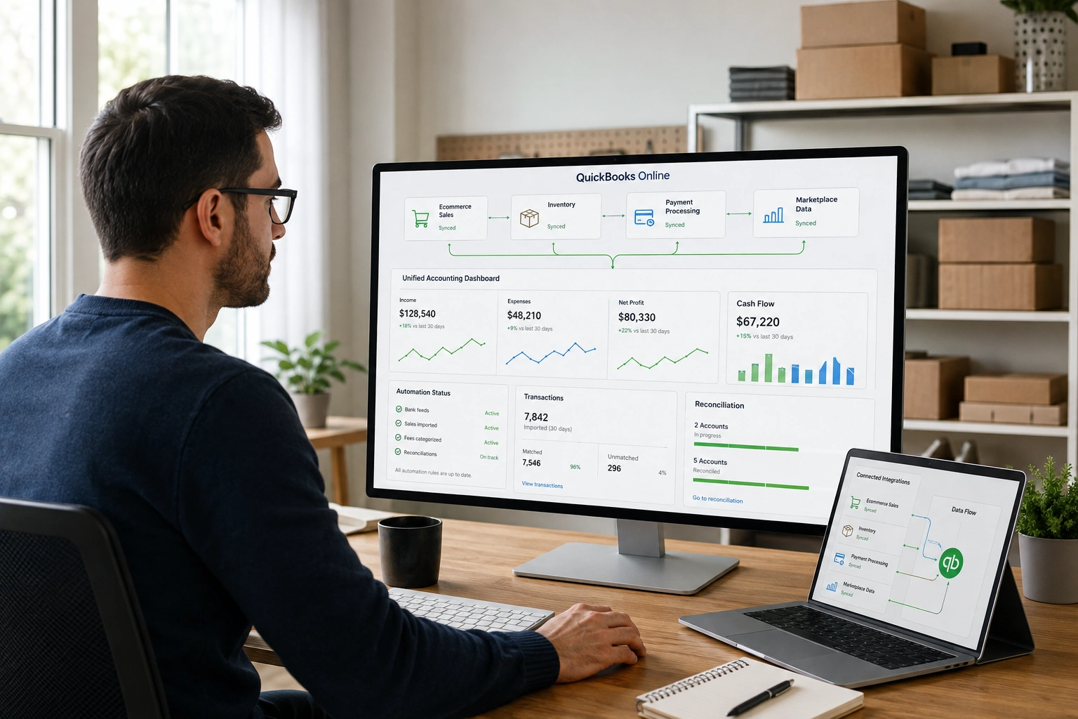 Amazon seller using QuickBooks Online integrations to connect ecommerce sales and accounting data.