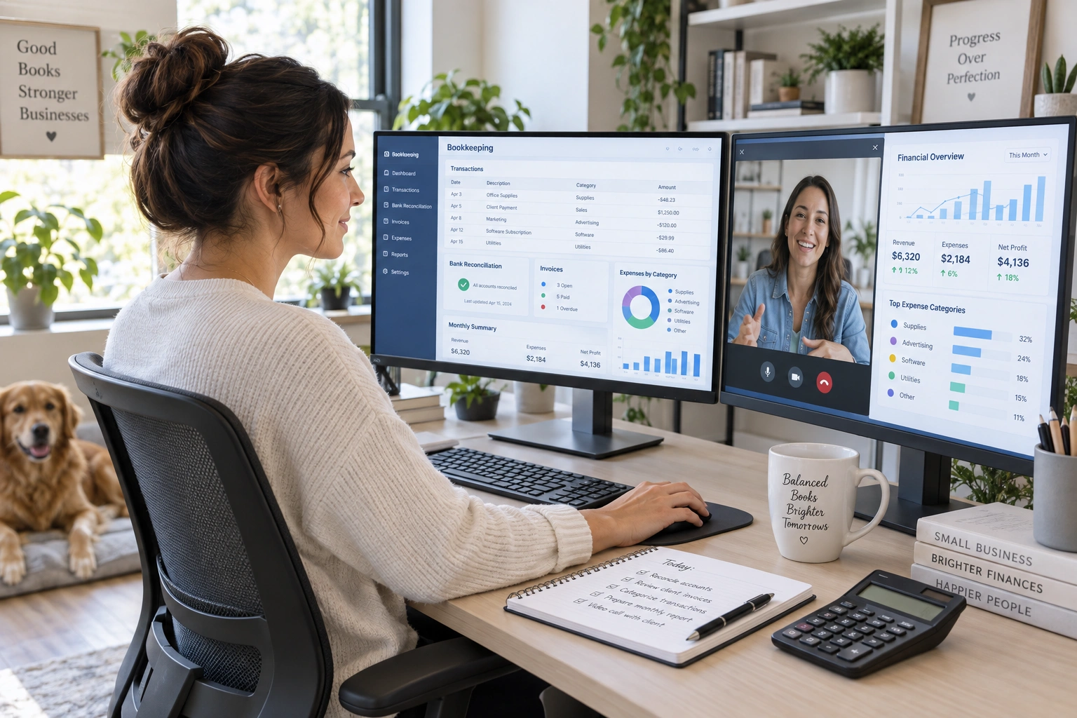 Virtual bookkeeper managing transactions, reconciliations, and financial records online.